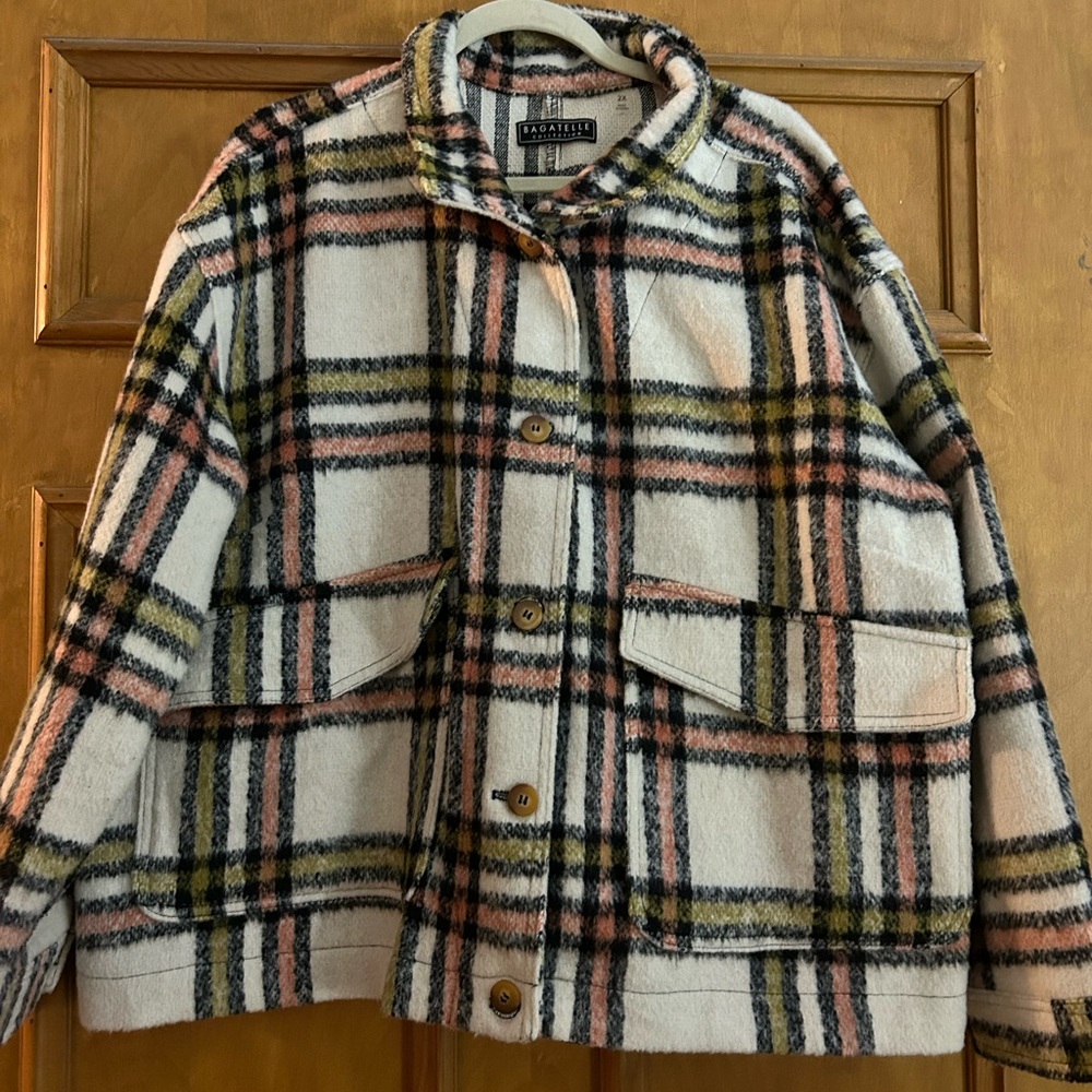Bagatelle Plaid Wool Jacket in Pink, Black, and Cream